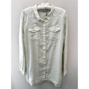 WRAP LONDON | 100% Linen Long Sleeve Button Down Shirt Mint Green NWT | Size 10